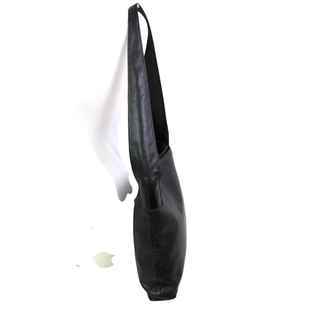 Field Manor BLACK GENUINE LEATHER TWO COMPARTMENTS SHOULDER BAG HOBO HANDBAG